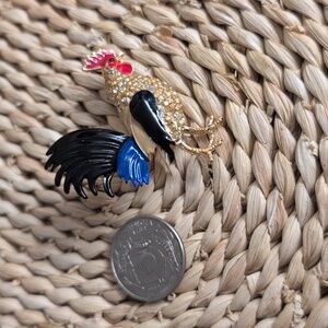 Vintage Rooster Brooch with Rhinestones